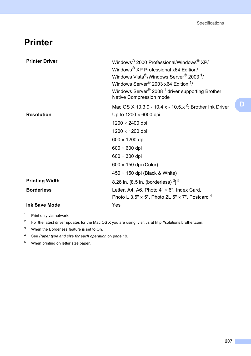 Printer | Brother MFC-795CW User Manual | Page 223 / 240