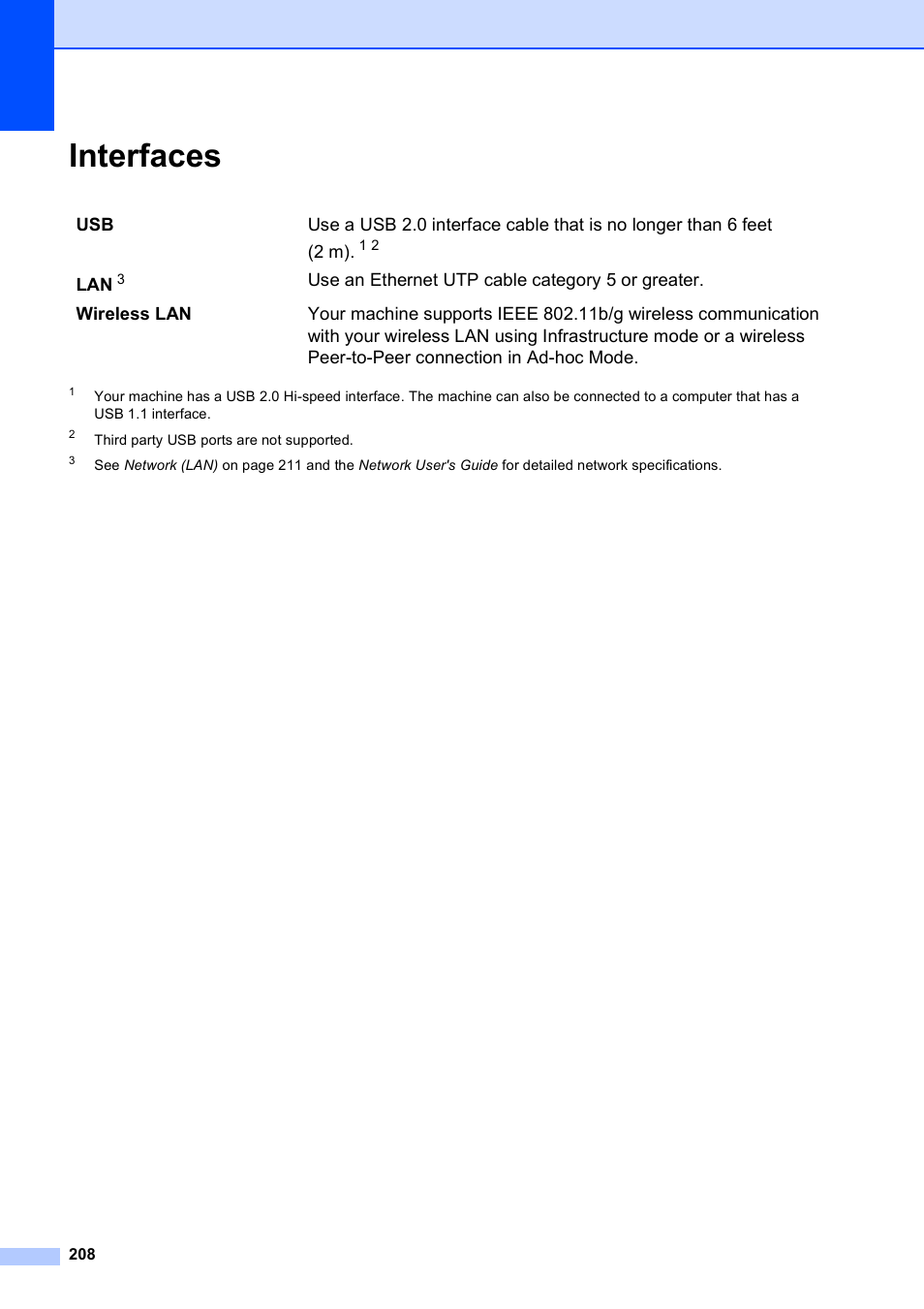 Interfaces | Brother MFC-795CW User Manual | Page 224 / 240