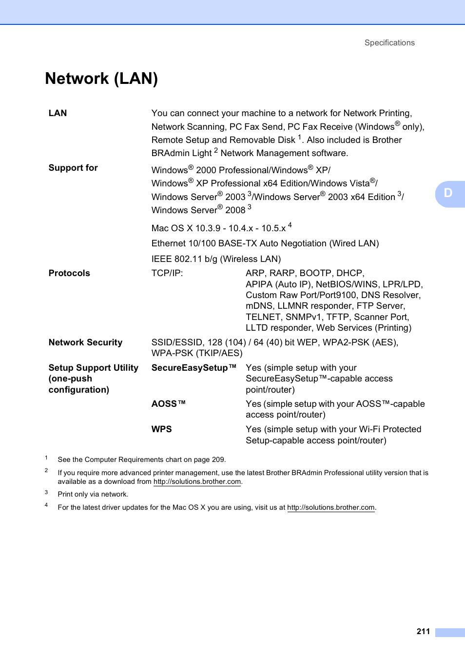 Network (lan) | Brother MFC-795CW User Manual | Page 227 / 240