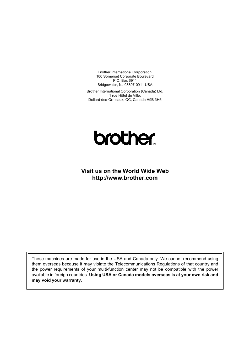 Brother usa/can | Brother MFC-795CW User Manual | Page 240 / 240
