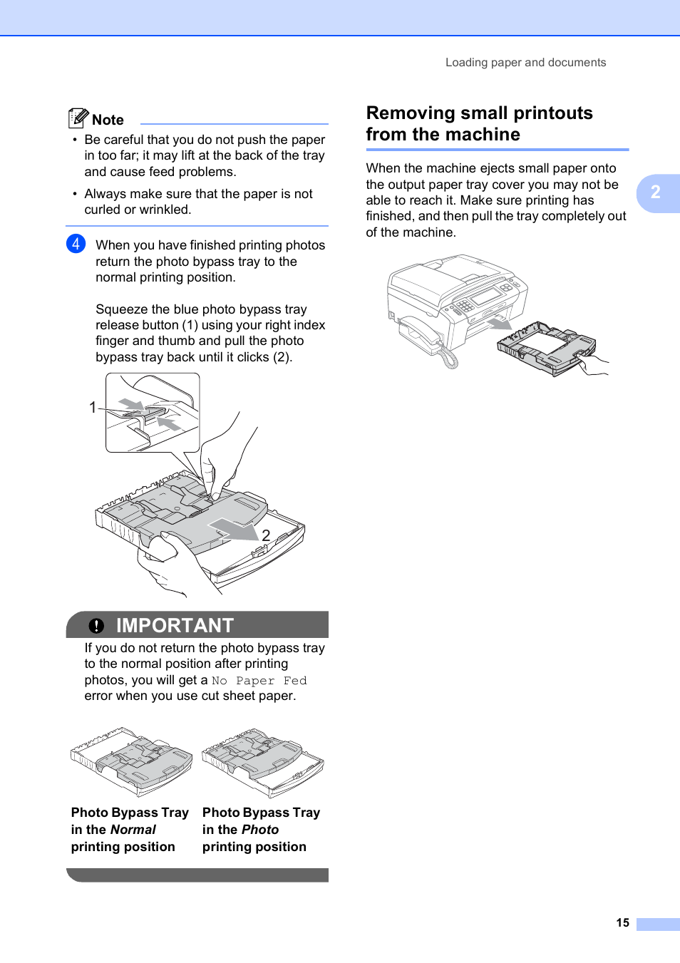 Removing small printouts from the machine, Important | Brother MFC-795CW User Manual | Page 31 / 240