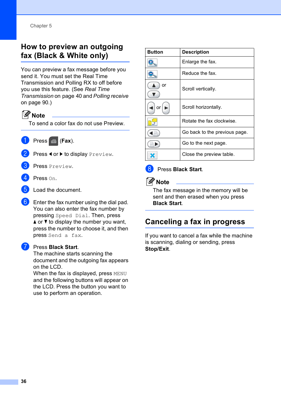 Canceling a fax in progress | Brother MFC-795CW User Manual | Page 52 / 240