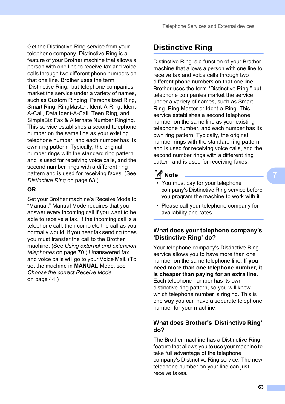 Distinctive ring, What does brother's ‘distinctive ring’ do | Brother MFC-795CW User Manual | Page 79 / 240