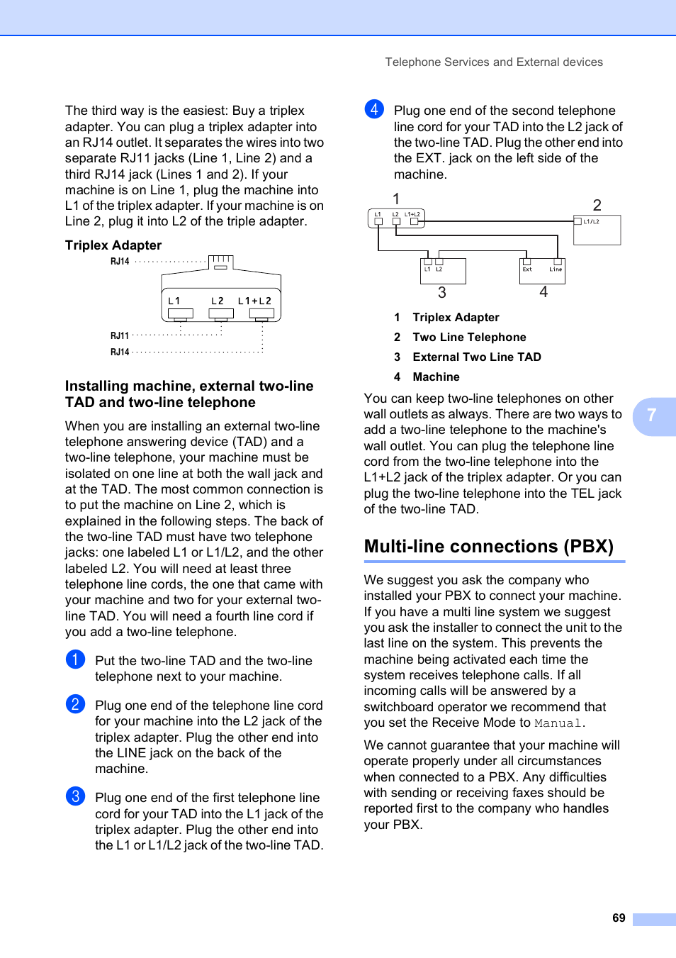 Multi-line connections (pbx) | Brother MFC-795CW User Manual | Page 85 / 240