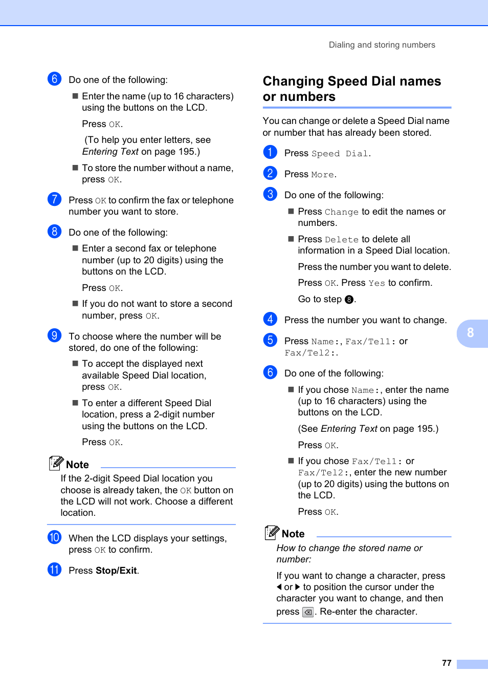 Changing speed dial names or numbers | Brother MFC-795CW User Manual | Page 93 / 240