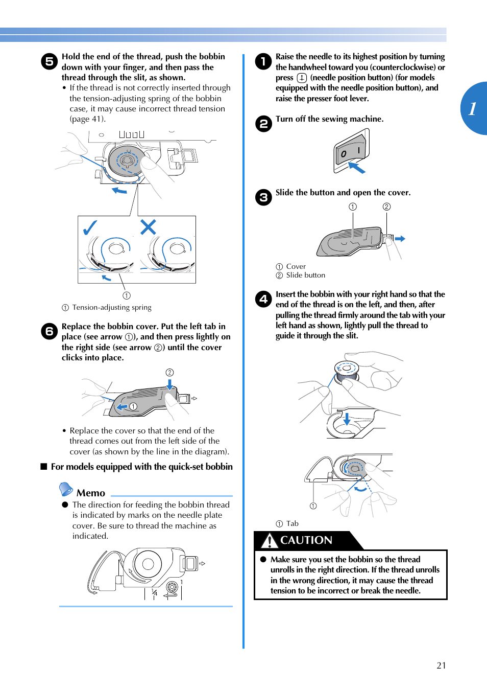 Caution | Brother XR1300 User Manual | Page 23 / 112