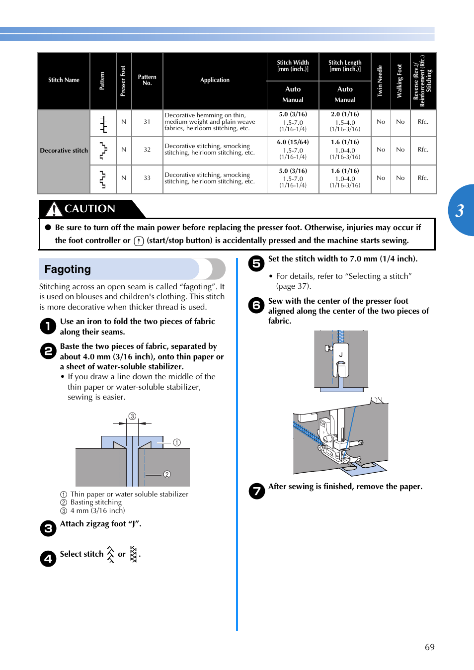 Fagoting, Caution | Brother XR1300 User Manual | Page 71 / 112