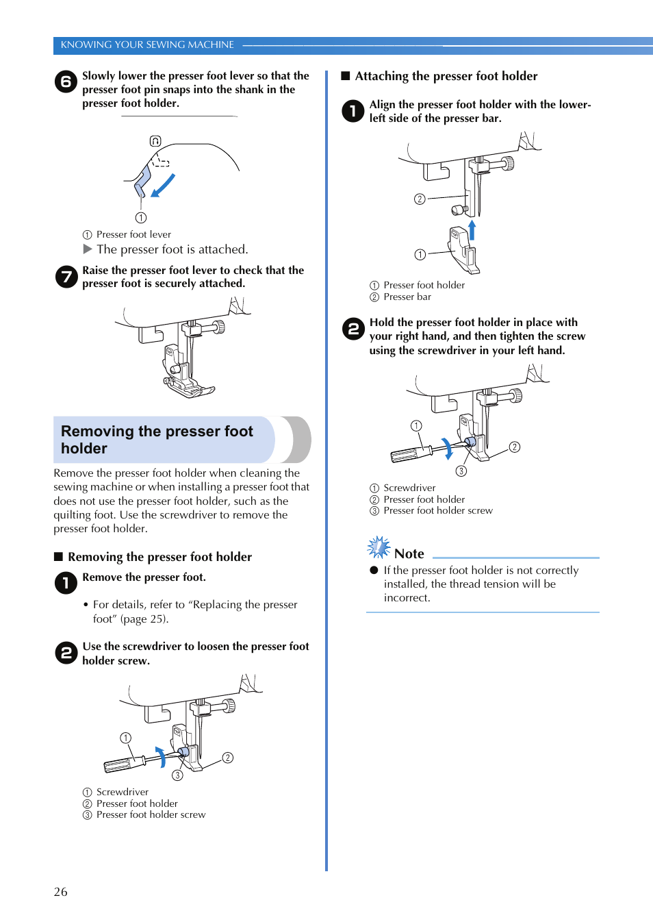 Removing the presser foot holder | Brother HS-3000 User Manual | Page 28 / 80