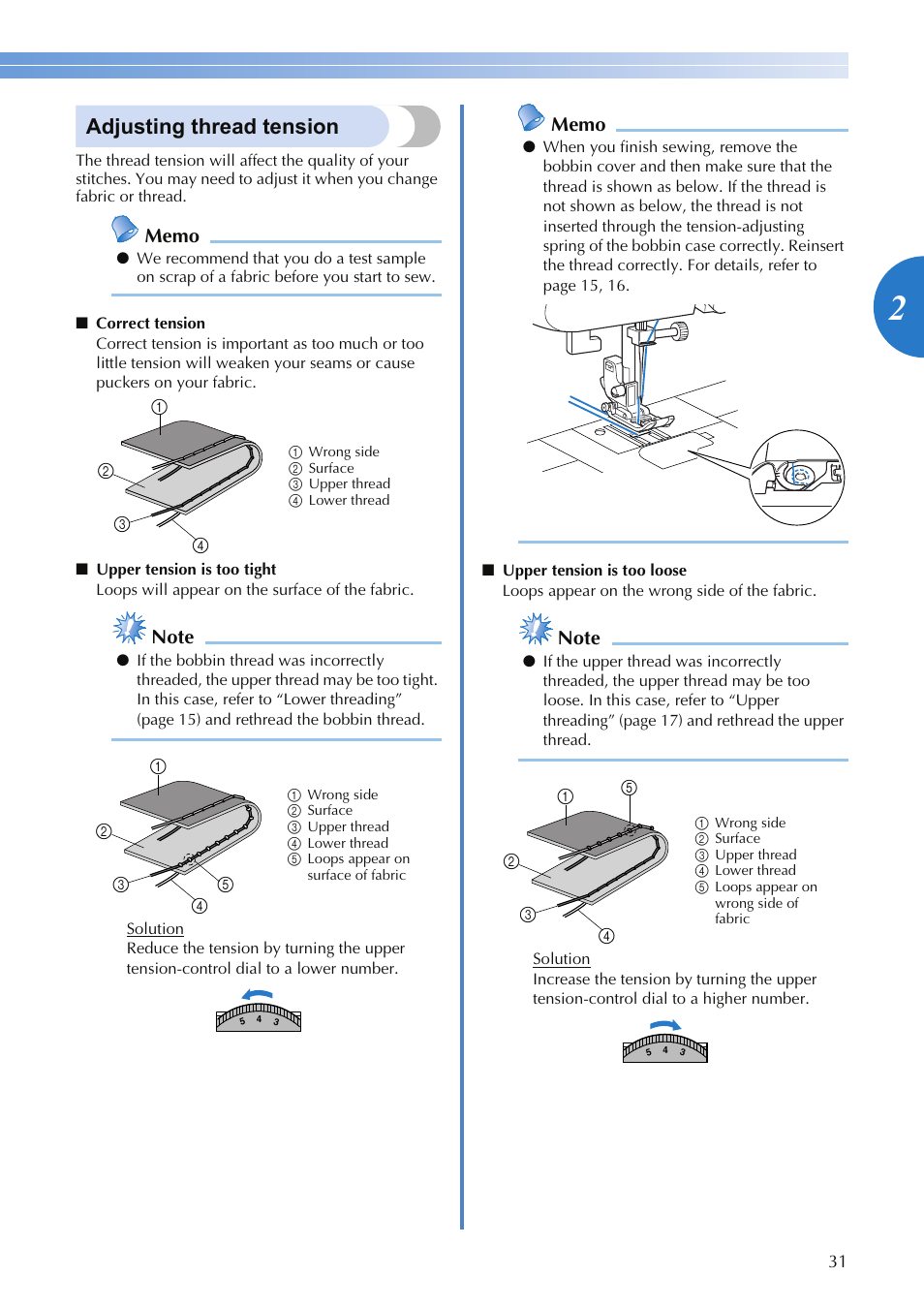 Adjusting thread tension | Brother HS-3000 User Manual | Page 33 / 80