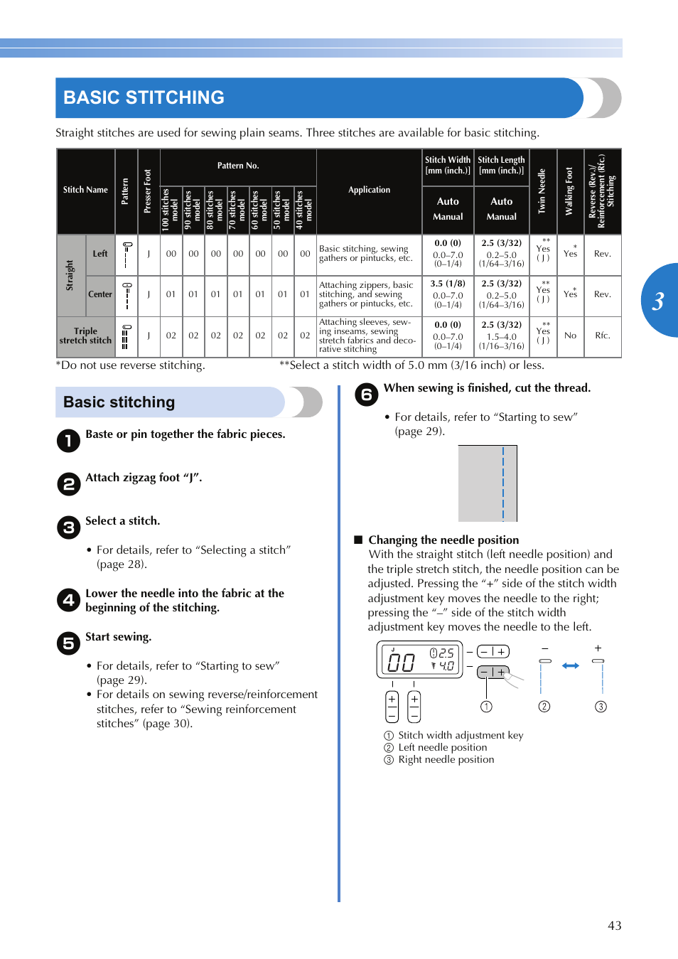 Basic stitching | Brother HS-3000 User Manual | Page 45 / 80