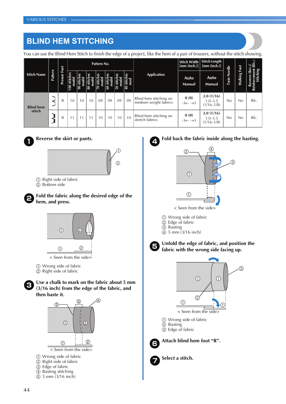 Blind hem stitching | Brother HS-3000 User Manual | Page 46 / 80