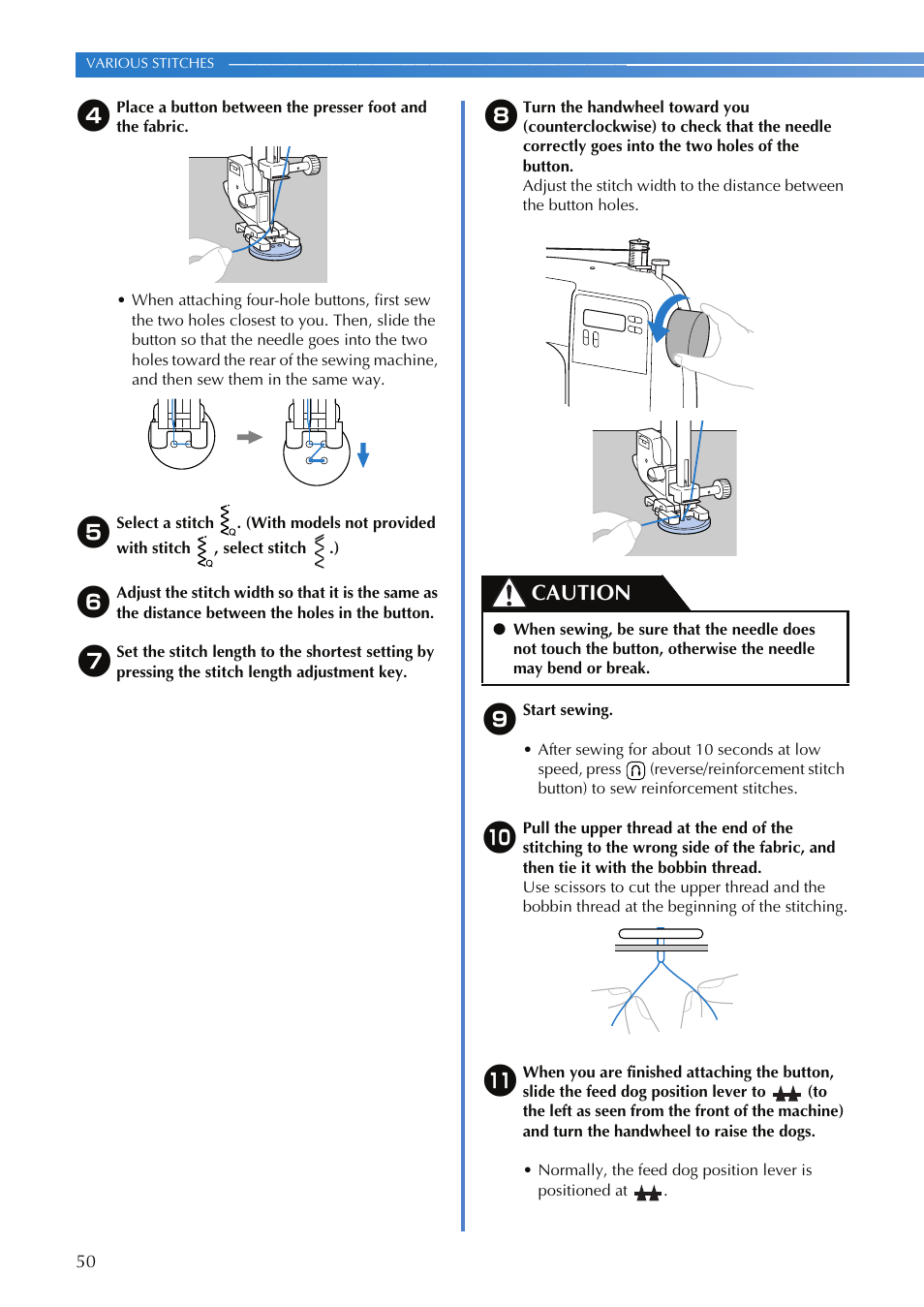 Caution | Brother HS-3000 User Manual | Page 52 / 80