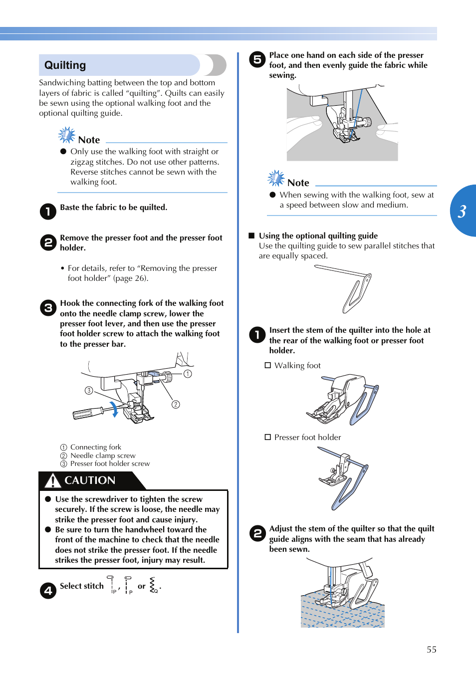 Quilting, Caution | Brother HS-3000 User Manual | Page 57 / 80