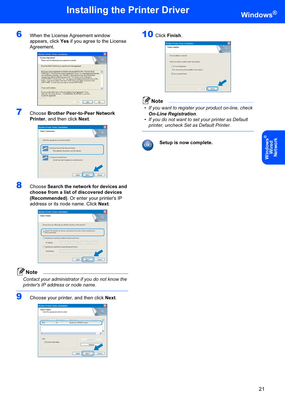 Installing the printer driver, Windows | Brother HL-4070CDW User Manual | Page 23 / 71