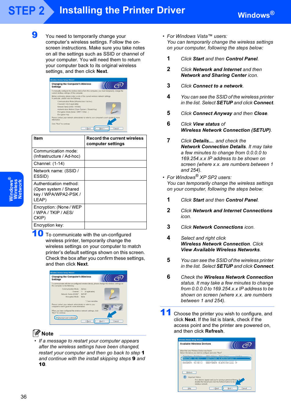 Step 2, Installing the printer driver, Windows | Brother HL-4070CDW User Manual | Page 38 / 71