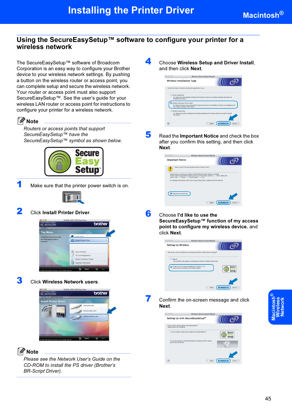 Installing the printer driver, Macintosh | Brother HL-4070CDW User Manual | Page 47 / 71