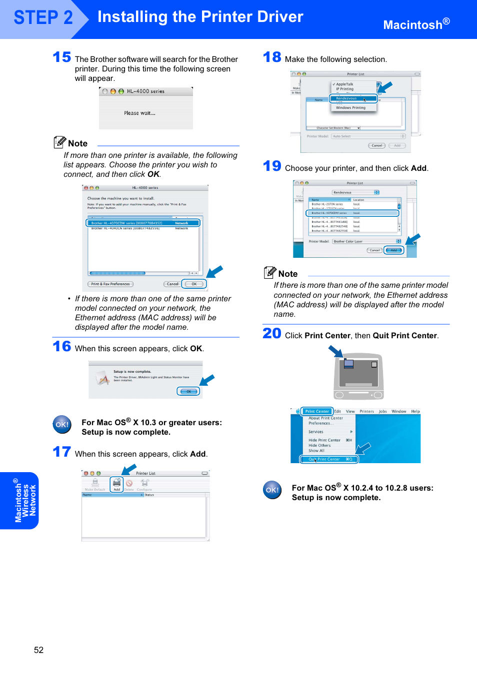 Step 2, Installing the printer driver, Macintosh | Brother HL-4070CDW User Manual | Page 54 / 71