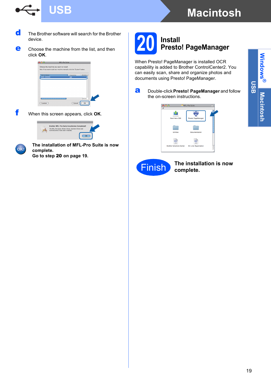 Macintosh usb, Finish | Brother MFC-9120CN User Manual | Page 19 / 31