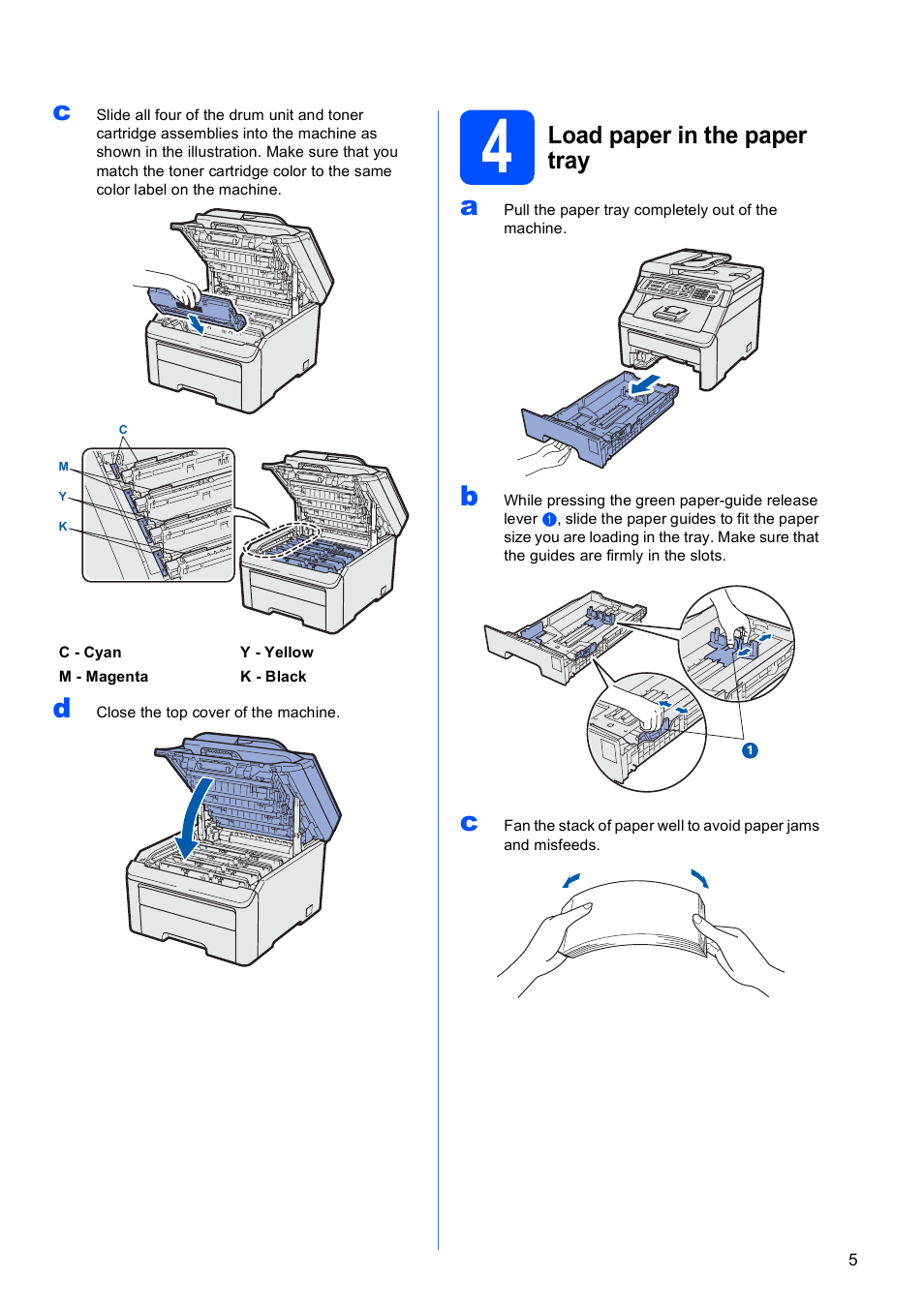 4 load paper in the paper tray, Load paper in the paper tray | Brother MFC-9120CN User Manual | Page 5 / 31