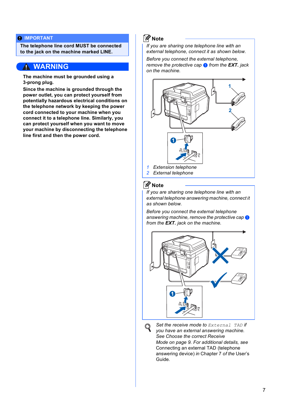 Warning | Brother MFC-9120CN User Manual | Page 7 / 31