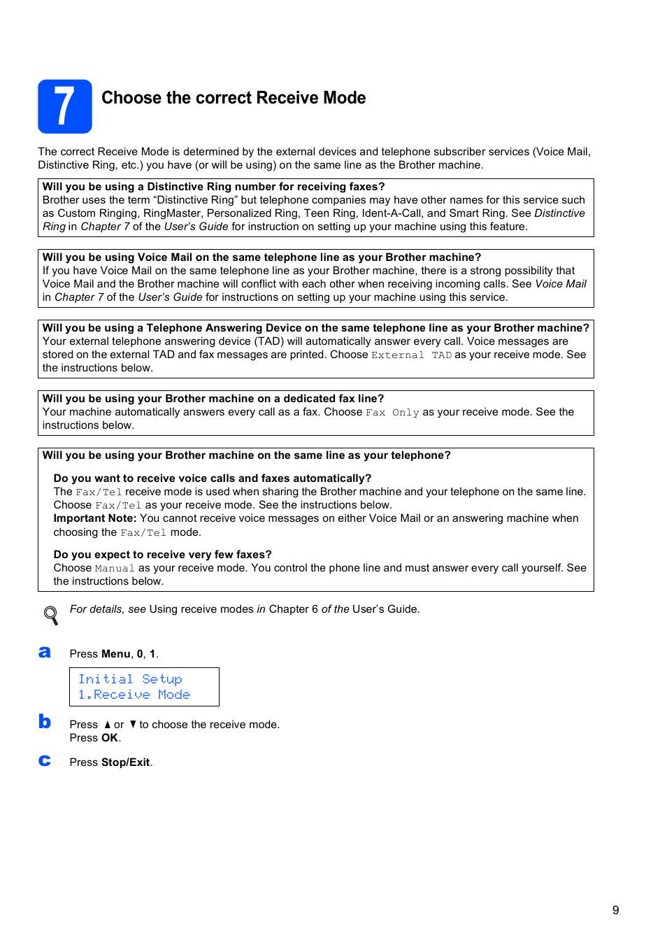 7 choose the correct receive mode, Choose the correct receive mode | Brother MFC-9120CN User Manual | Page 9 / 31