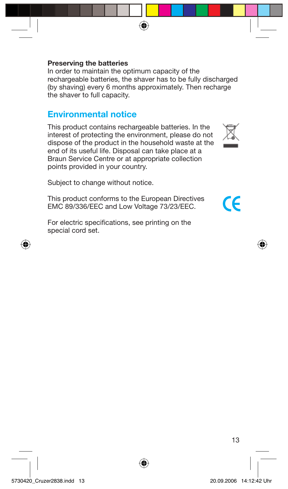 Environmental notice | Braun 2838 Cruzer4, body&face User Manual | Page 13 / 65