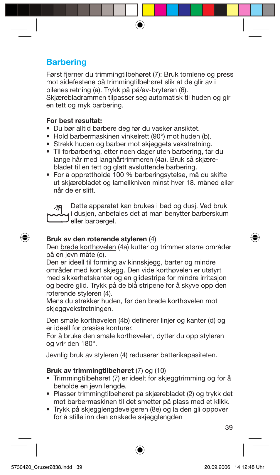 Barbering | Braun 2838 Cruzer4, body&face User Manual | Page 39 / 65