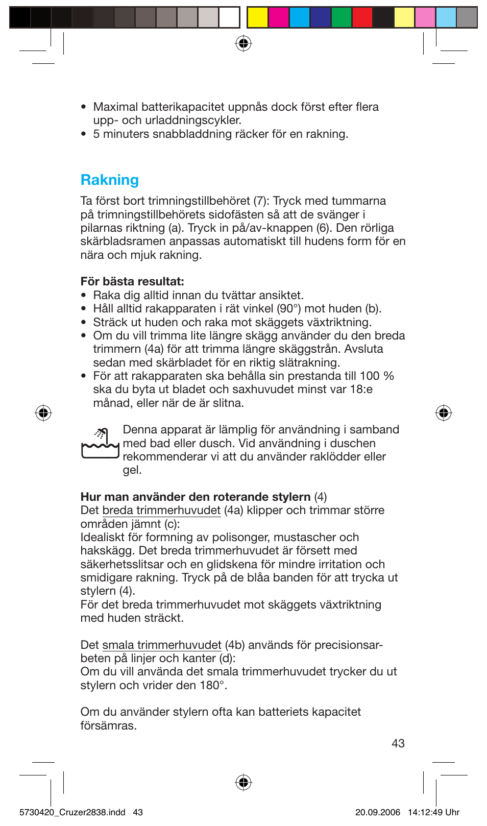 Rakning | Braun 2838 Cruzer4, body&face User Manual | Page 43 / 65