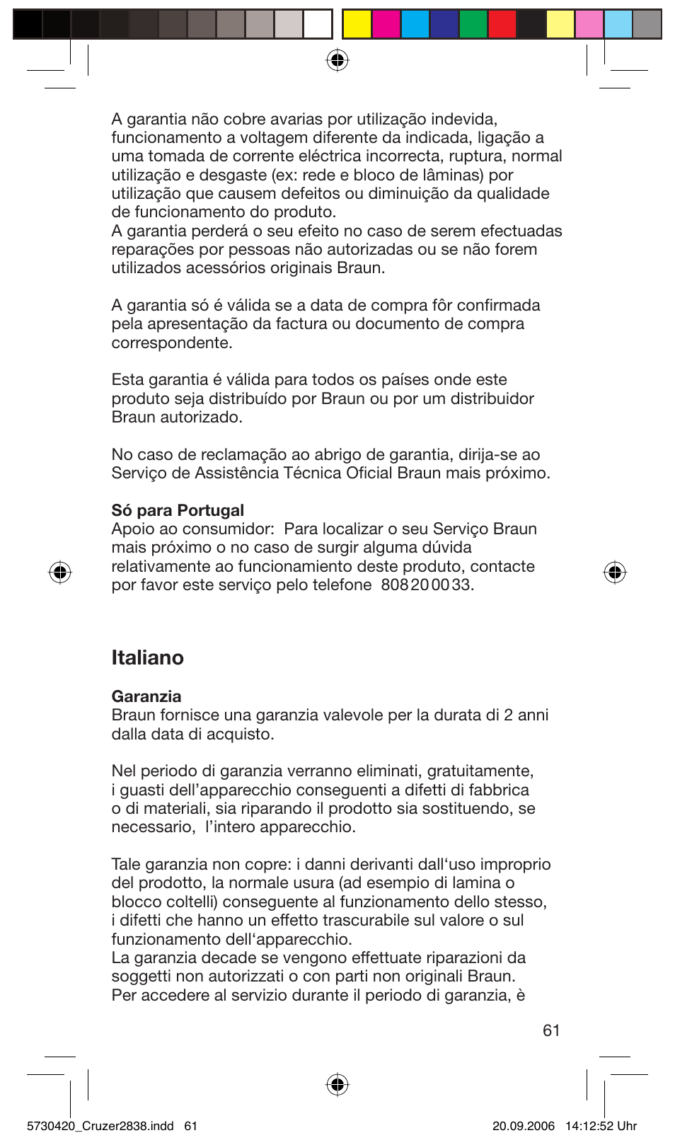Italiano | Braun 2838 Cruzer4, body&face User Manual | Page 61 / 65