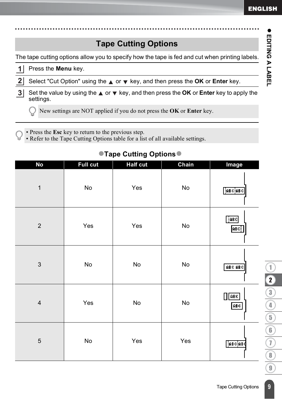 Tape cutting options | Brother PT-E550W User Manual | Page 10 / 66