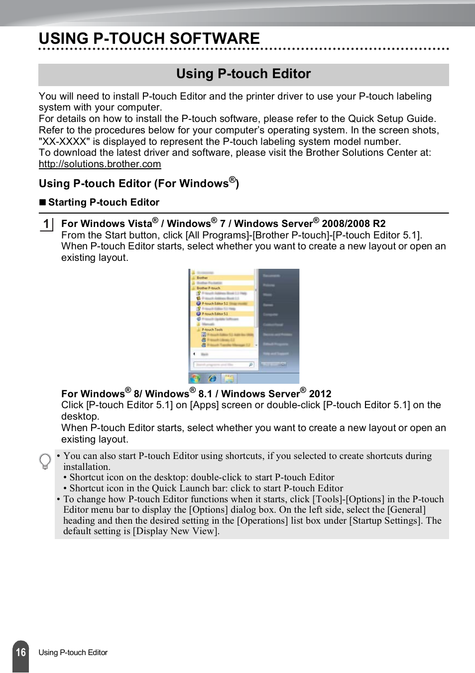 Using p-touch software, Using p-touch editor, Using p-touch editor (for windows®) | Using p-touch editor (for windows | Brother PT-E550W User Manual | Page 17 / 66