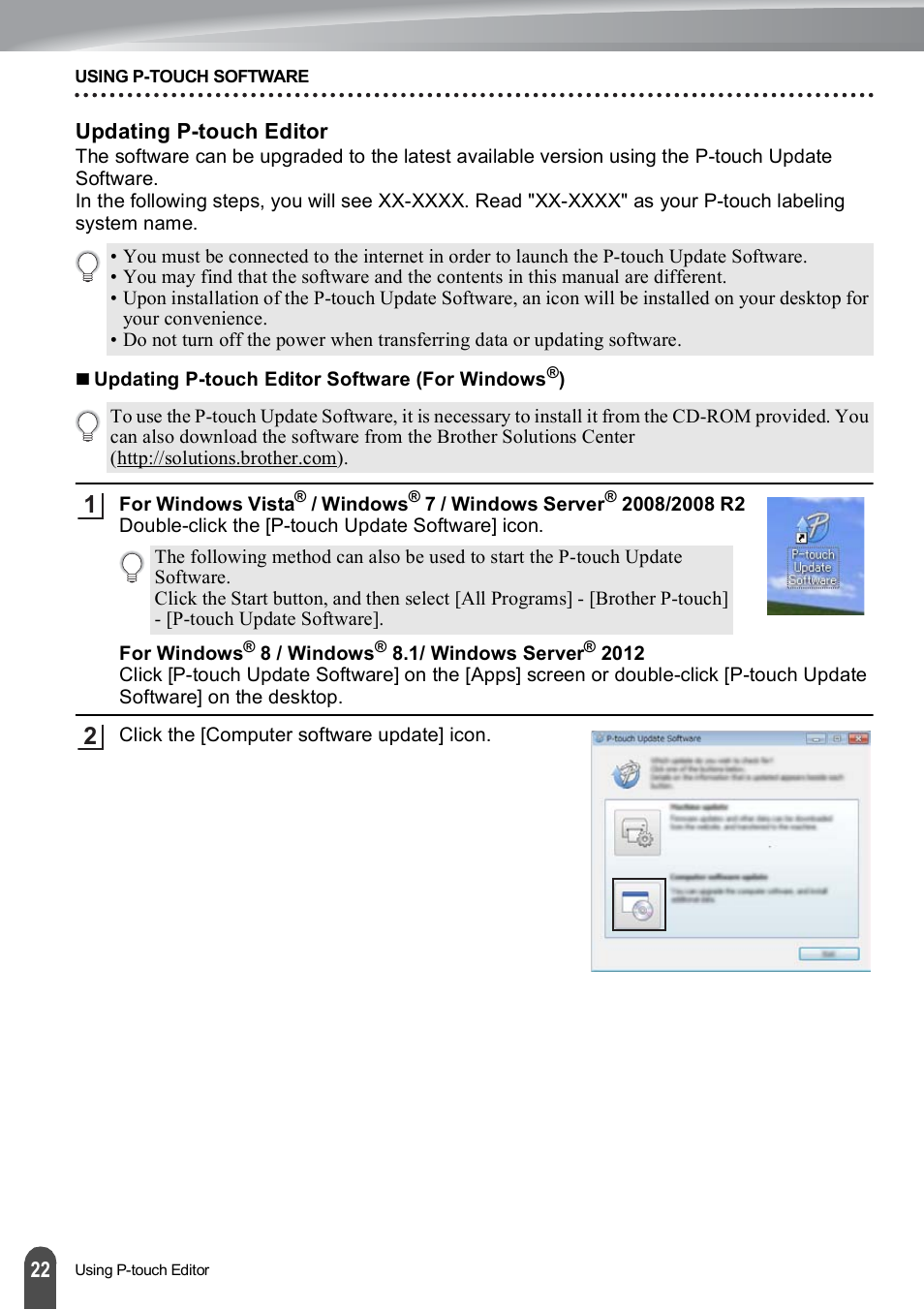 Updating p-touch editor | Brother PT-E550W User Manual | Page 23 / 66