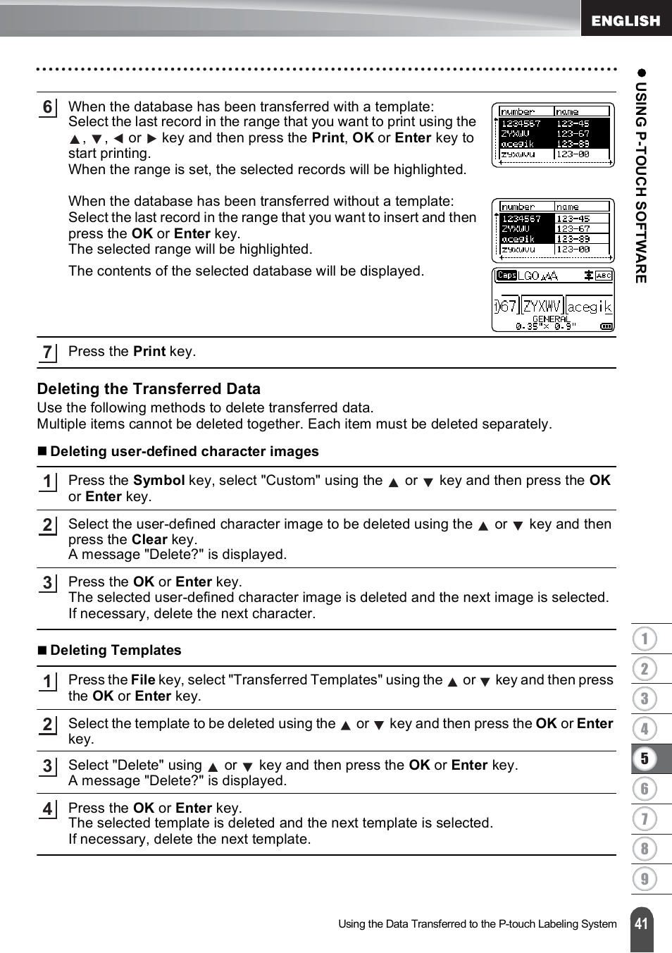 Deleting the transferred data, Deleting the transferred data" on | Brother PT-E550W User Manual | Page 42 / 66