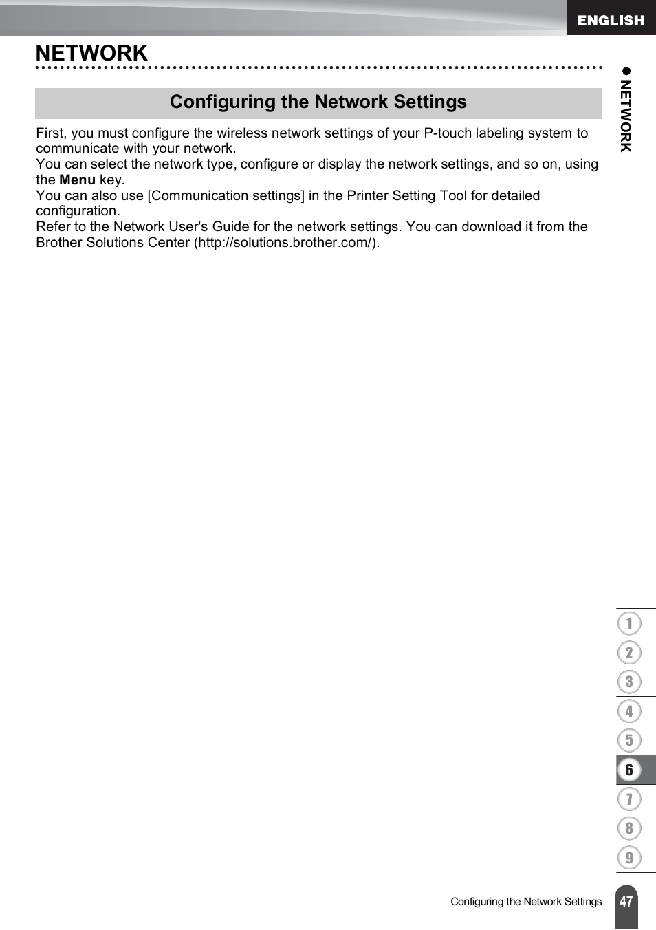 Network, Configuring the network settings | Brother PT-E550W User Manual | Page 48 / 66