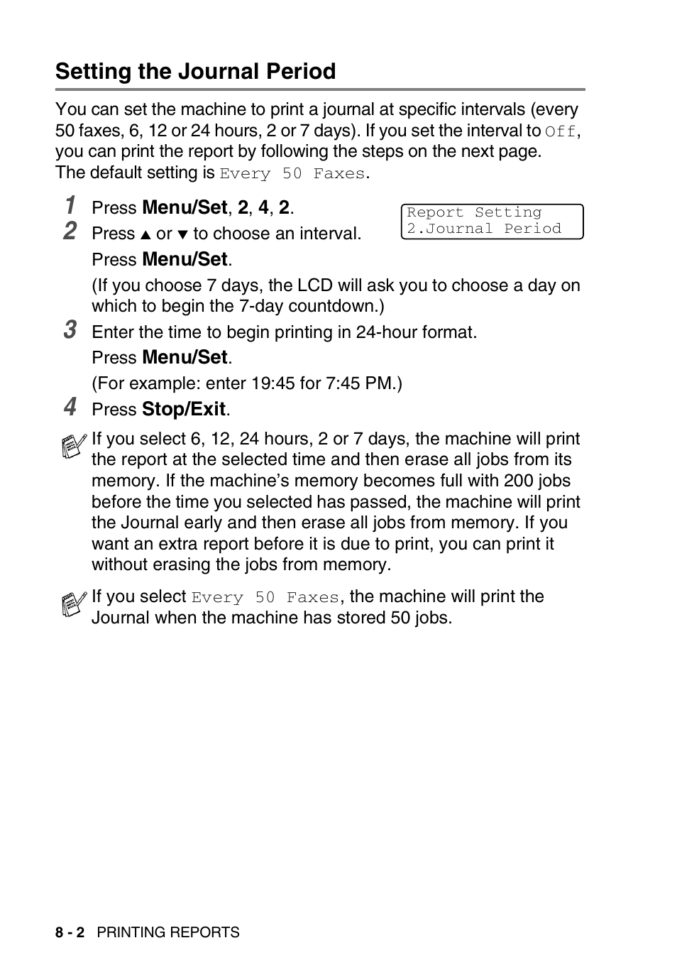 Setting the journal period, Setting the journal period -2 | Brother FAX-2440C User Manual | Page 107 / 230