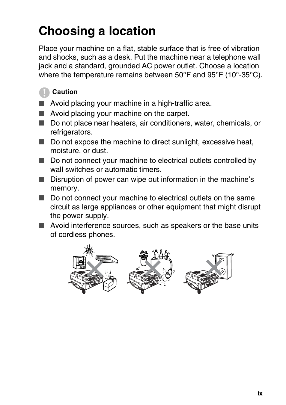 Choosing a location | Brother FAX-2440C User Manual | Page 11 / 230