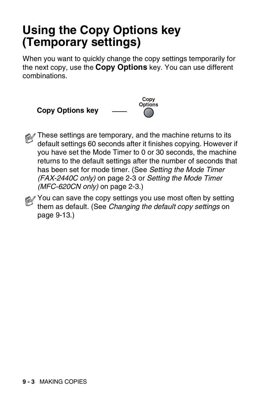 Using the copy options key (temporary settings), Using the copy options key (temporary settings) -3 | Brother FAX-2440C User Manual | Page 111 / 230