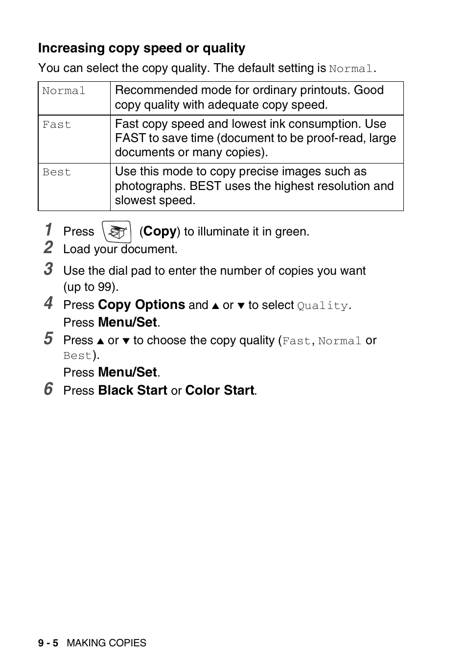 Increasing copy speed or quality, Increasing copy speed or quality -5 | Brother FAX-2440C User Manual | Page 113 / 230