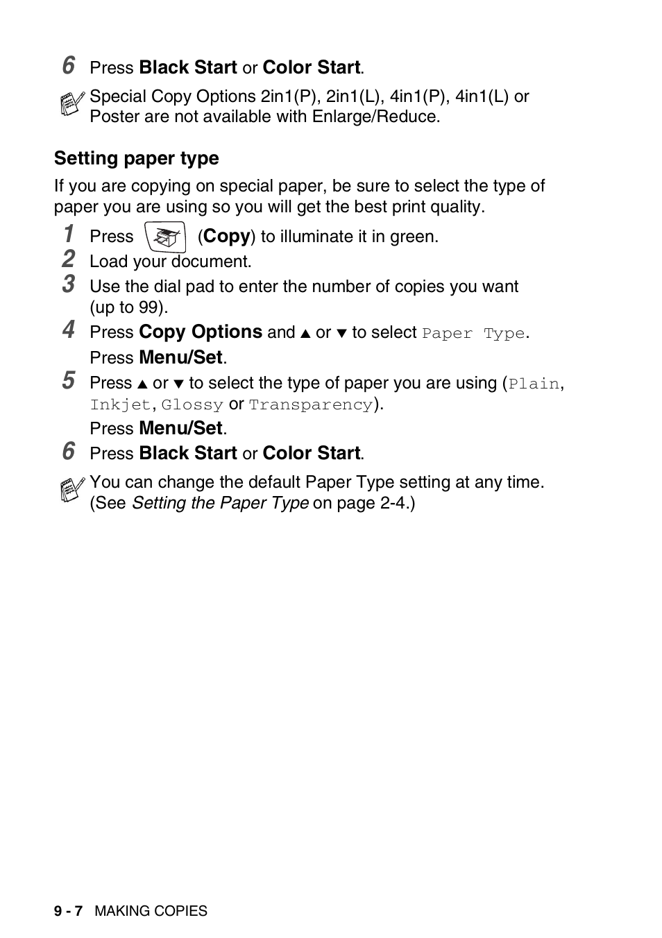 Setting paper type, Setting paper type -7 | Brother FAX-2440C User Manual | Page 115 / 230