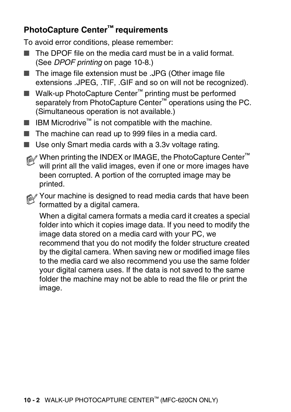 Photocapture center™ requirements, Photocapture center, Requirements -2 | Requirements | Brother FAX-2440C User Manual | Page 125 / 230