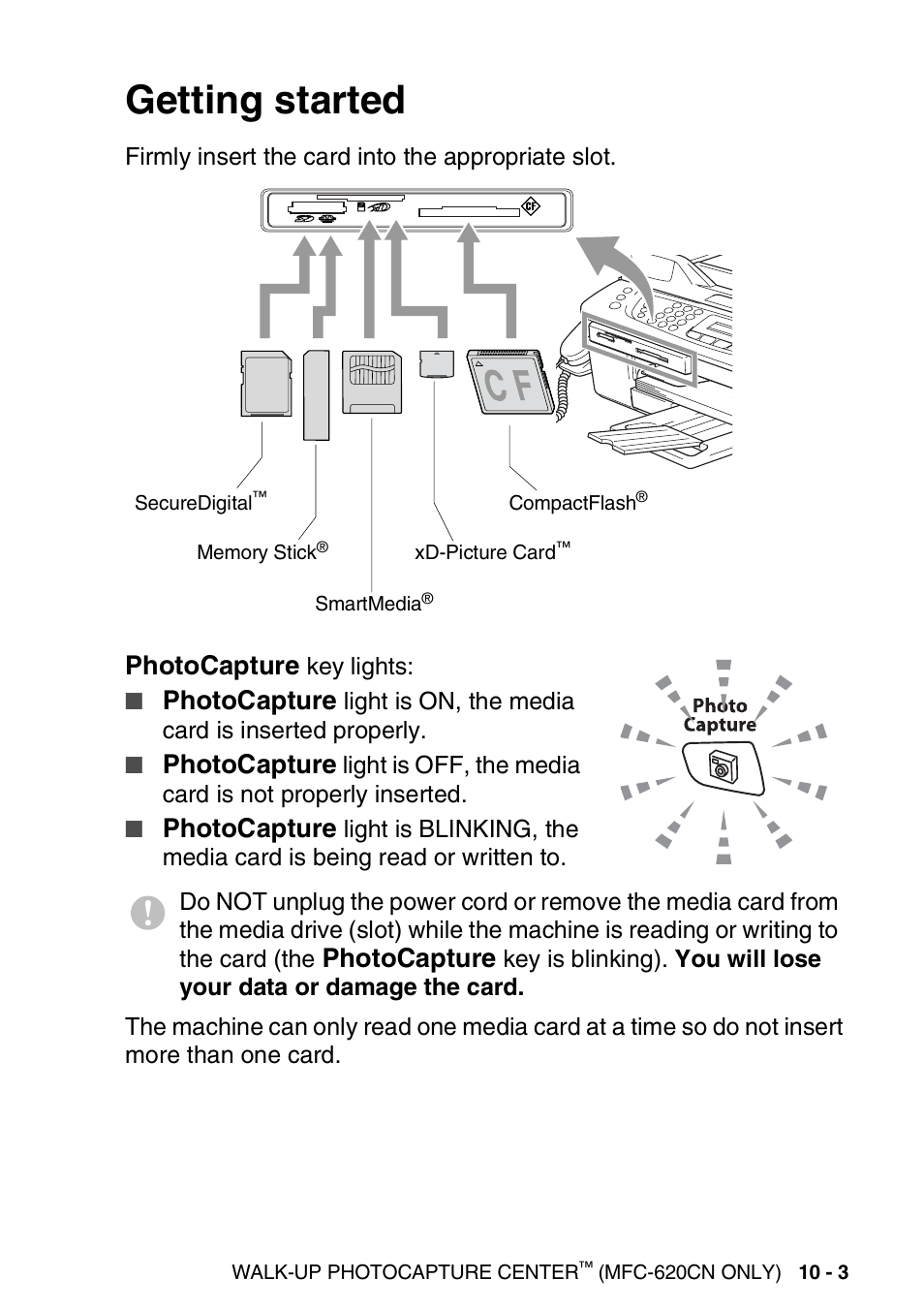 Getting started, Getting started -3, Photocapture | Brother FAX-2440C User Manual | Page 126 / 230