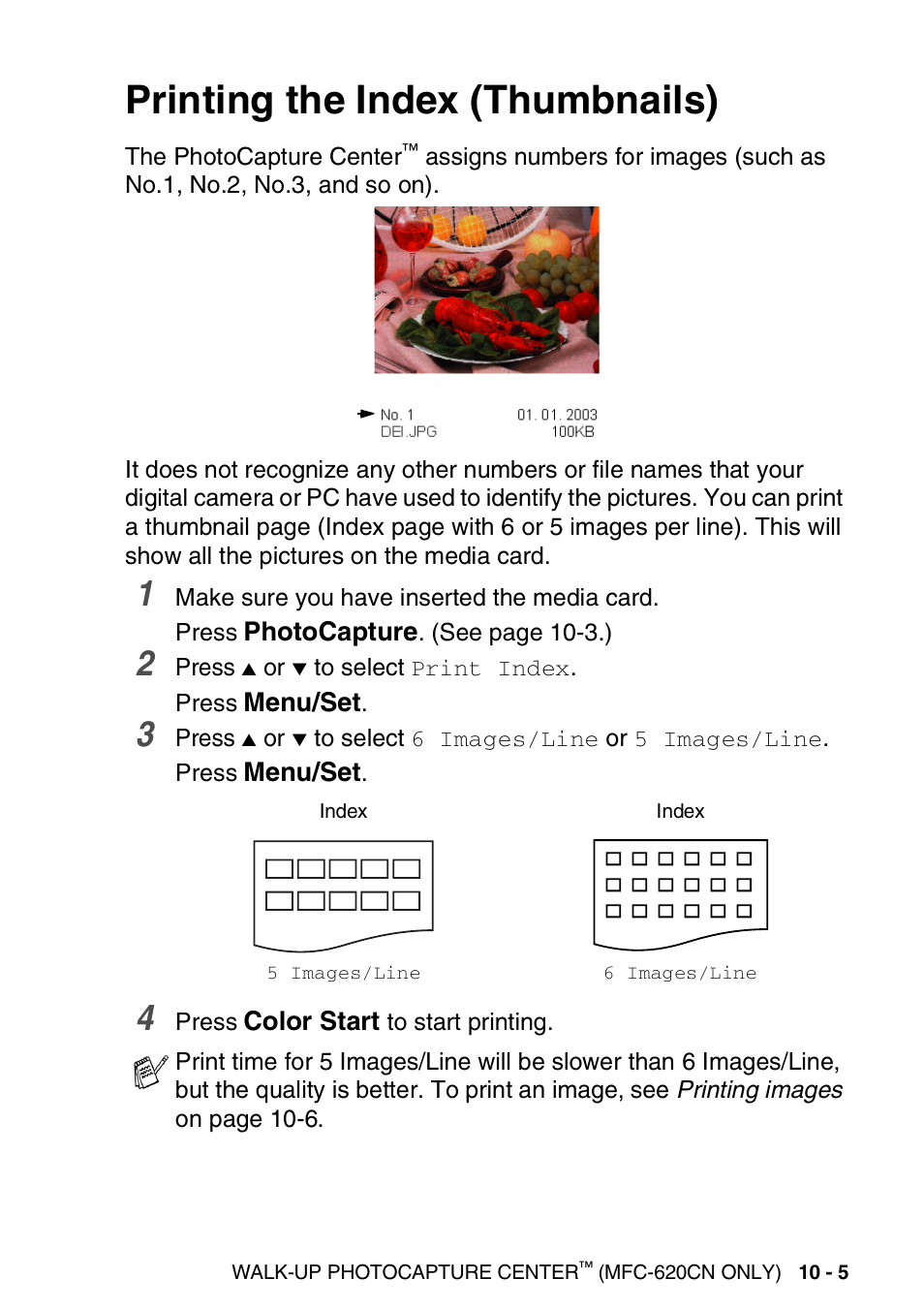 Printing the index (thumbnails), Printing the index (thumbnails) -5 | Brother FAX-2440C User Manual | Page 128 / 230