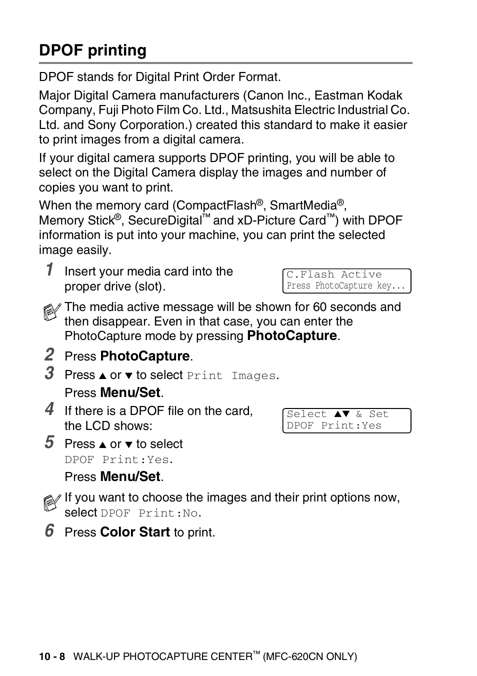 Dpof printing, Dpof printing -8 | Brother FAX-2440C User Manual | Page 131 / 230