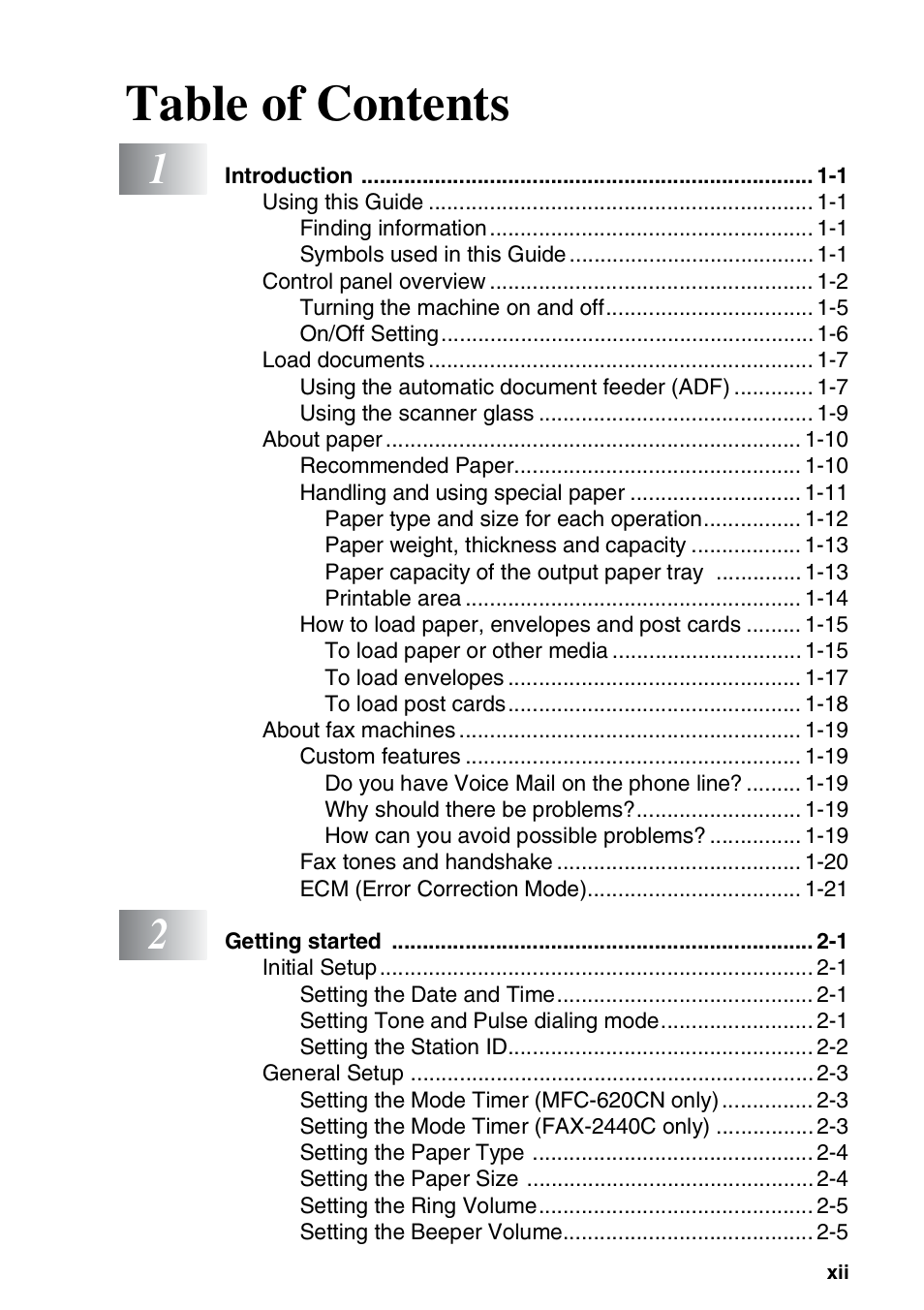 Brother FAX-2440C User Manual | Page 14 / 230