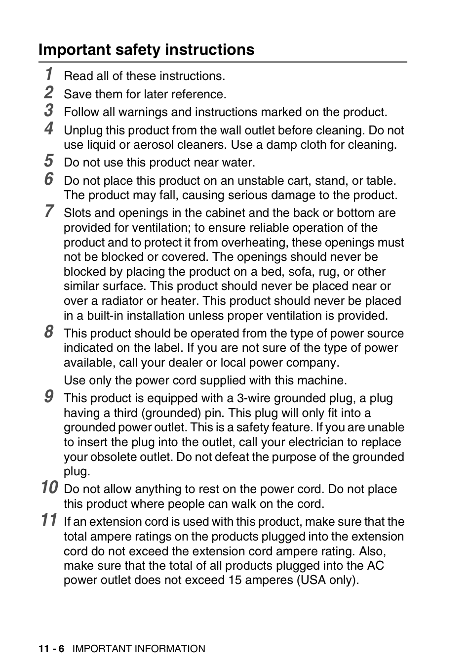 Important safety instructions, Important safety instructions -6 | Brother FAX-2440C User Manual | Page 143 / 230