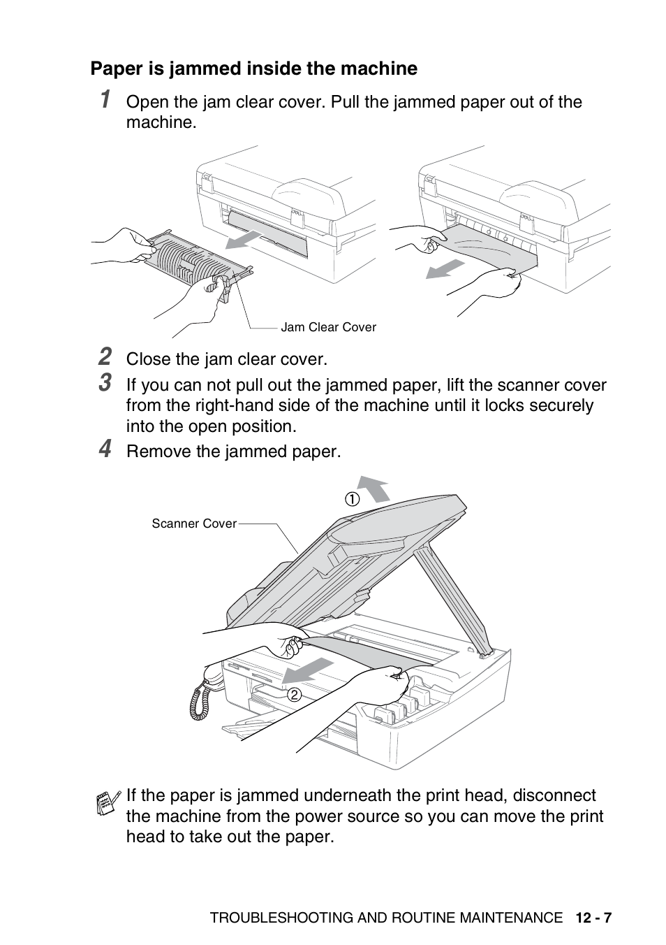Paper is jammed inside the machine, Paper is jammed inside the machine -7 | Brother FAX-2440C User Manual | Page 152 / 230