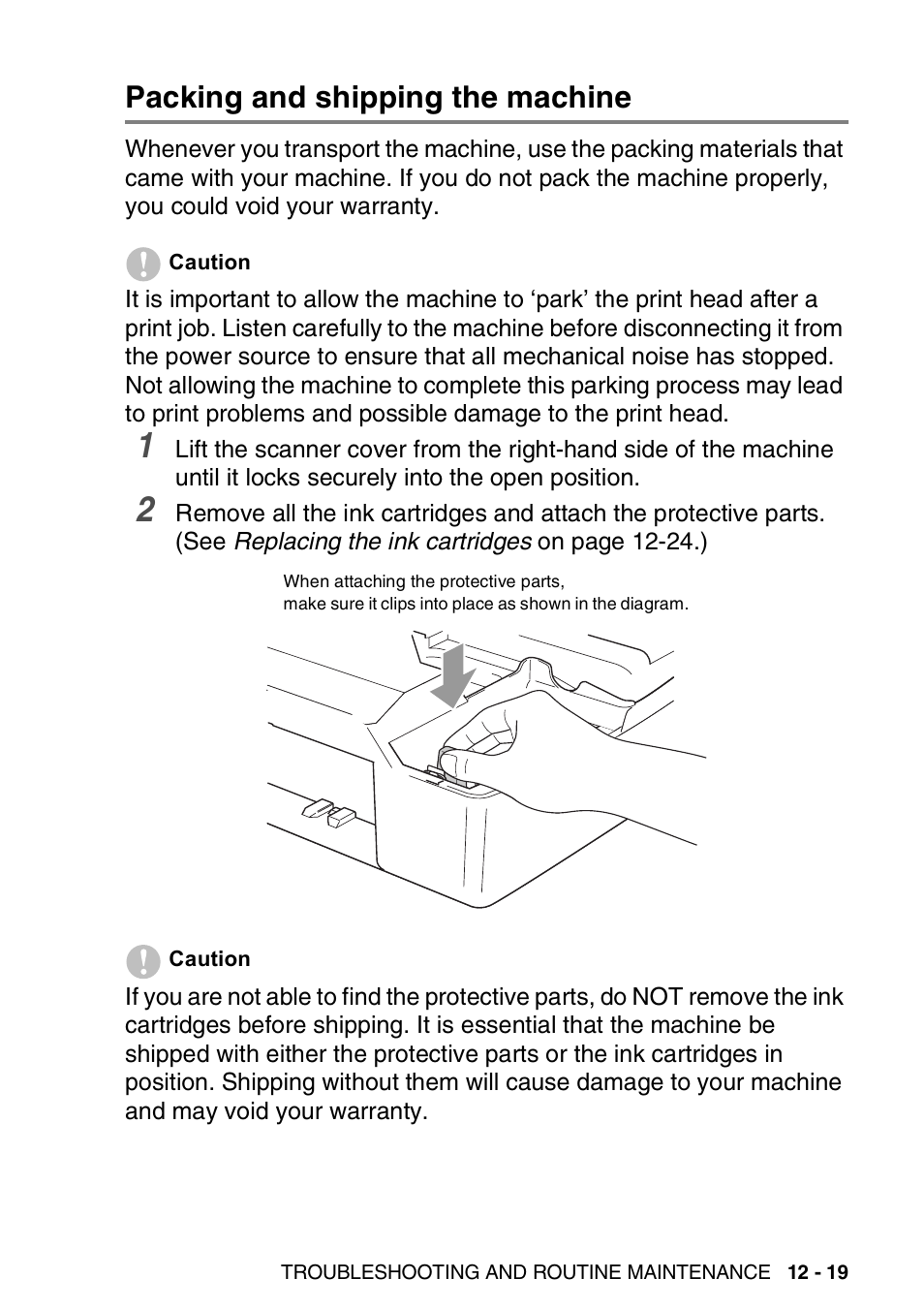 Packing and shipping the machine, Packing and shipping the machine -19 | Brother FAX-2440C User Manual | Page 164 / 230