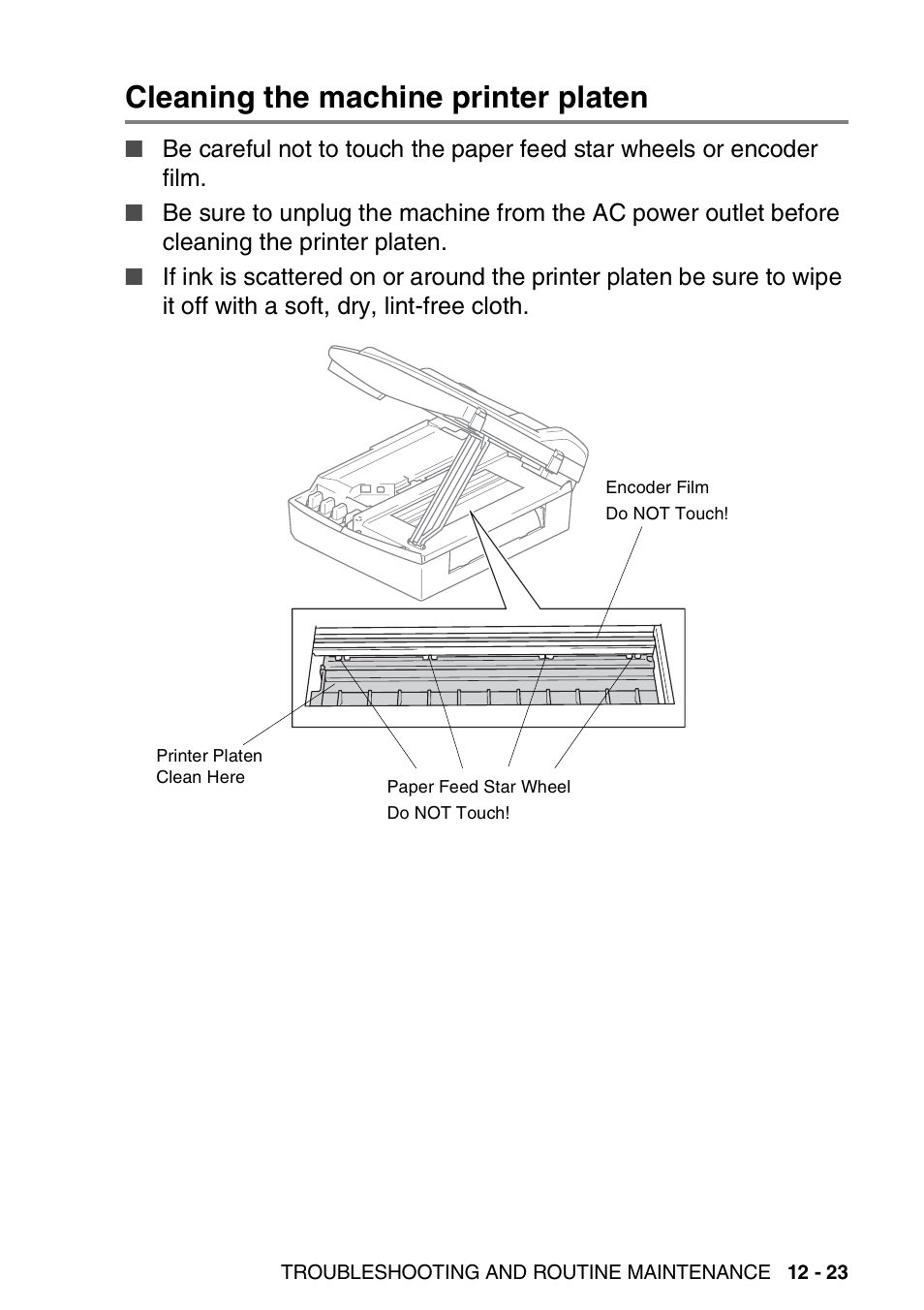 Cleaning the machine printer platen, Cleaning the machine printer platen -23 | Brother FAX-2440C User Manual | Page 168 / 230