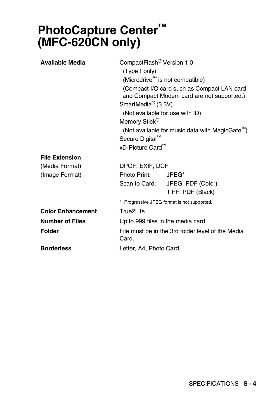 Photocapture center™ (mfc-620cn only), Photocapture center, Mfc-620cn only) ......................s-4 | Mfc-620cn only) | Brother FAX-2440C User Manual | Page 212 / 230