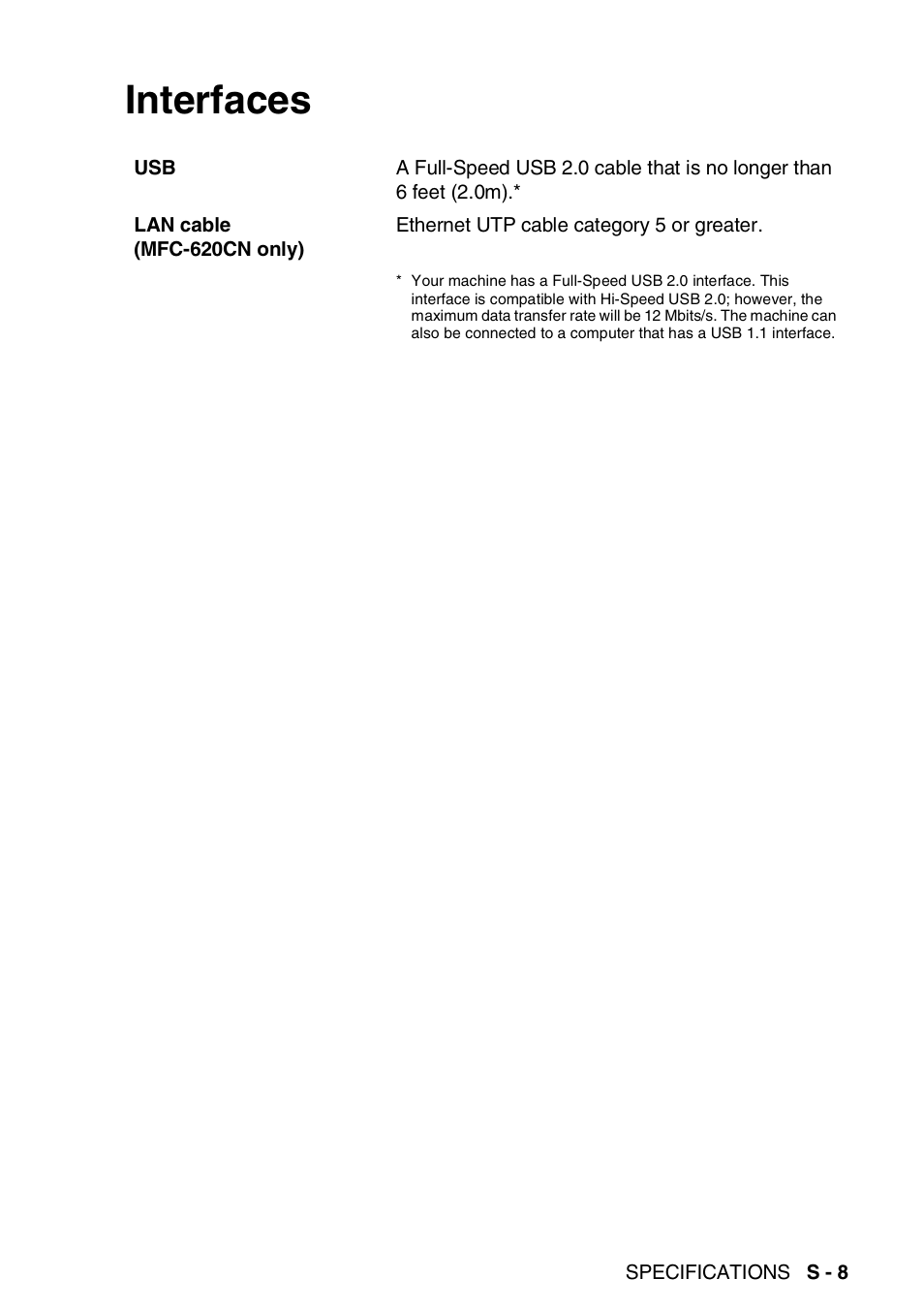 Interfaces | Brother FAX-2440C User Manual | Page 216 / 230